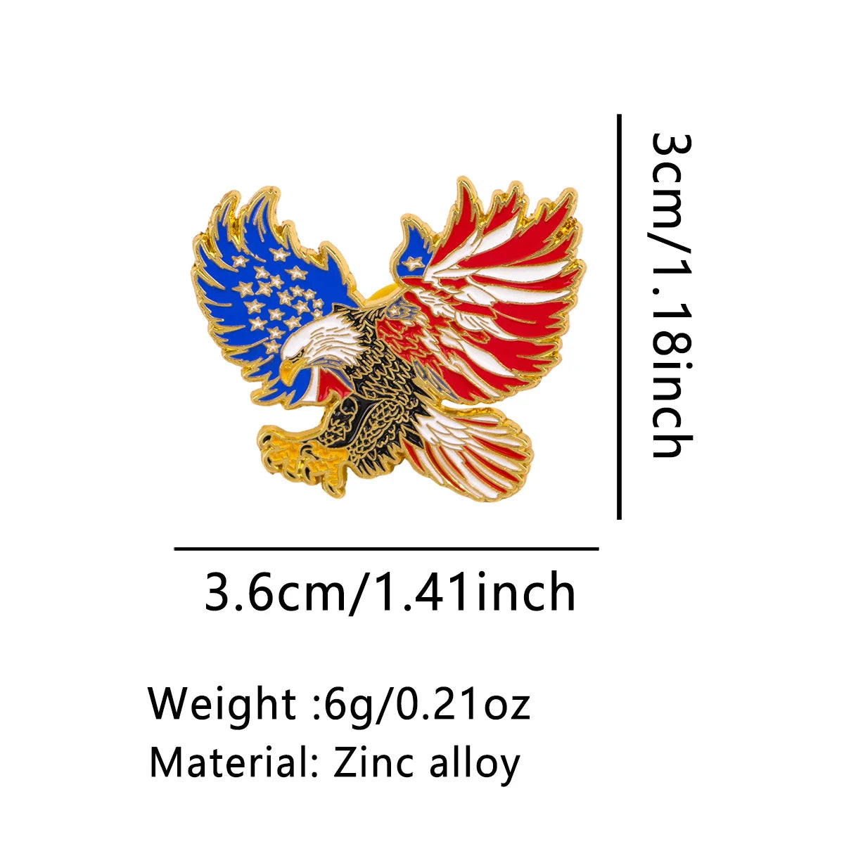 American Flag Bald Eagle Pin - size and dimensions