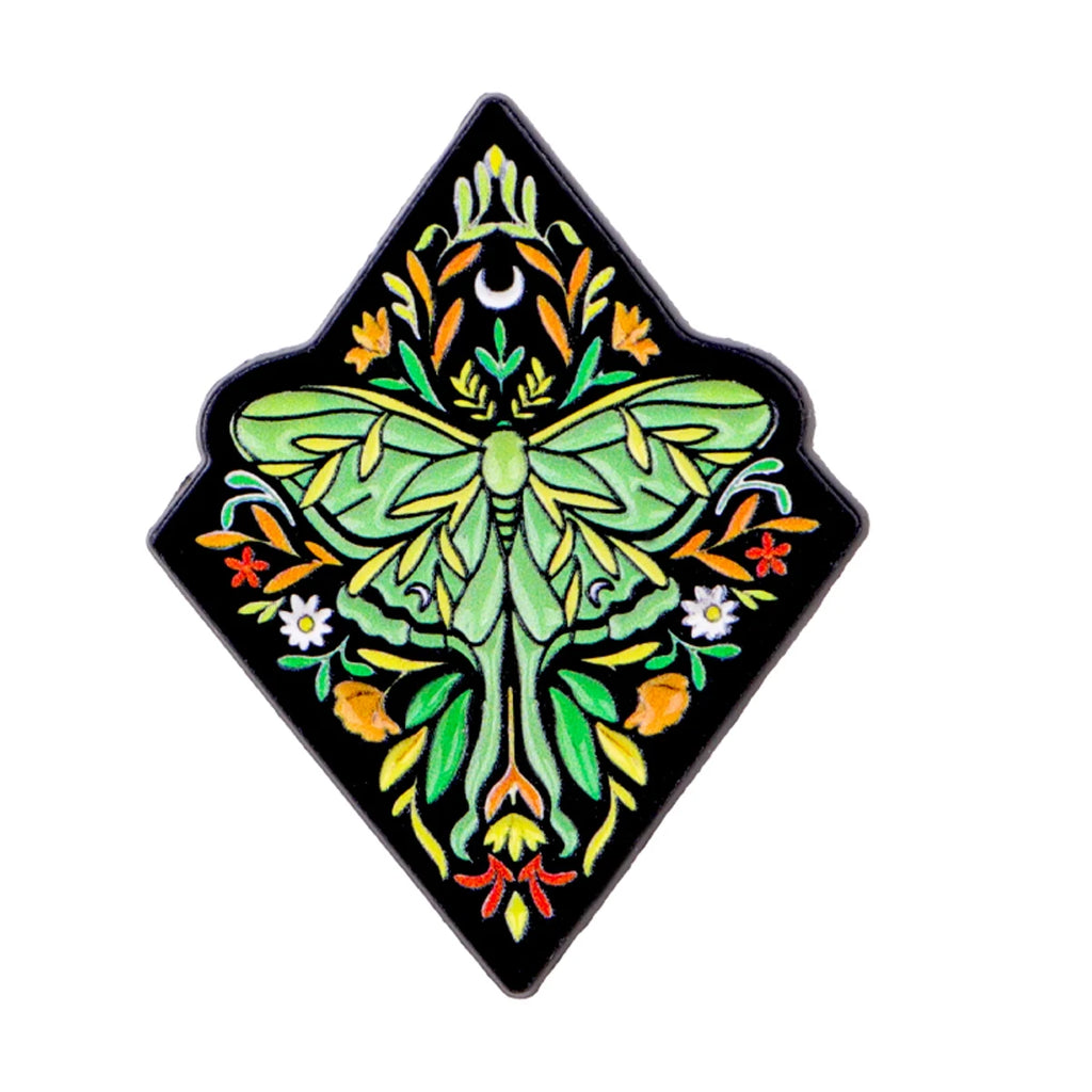 Green Moth Botanical Diamond Pin