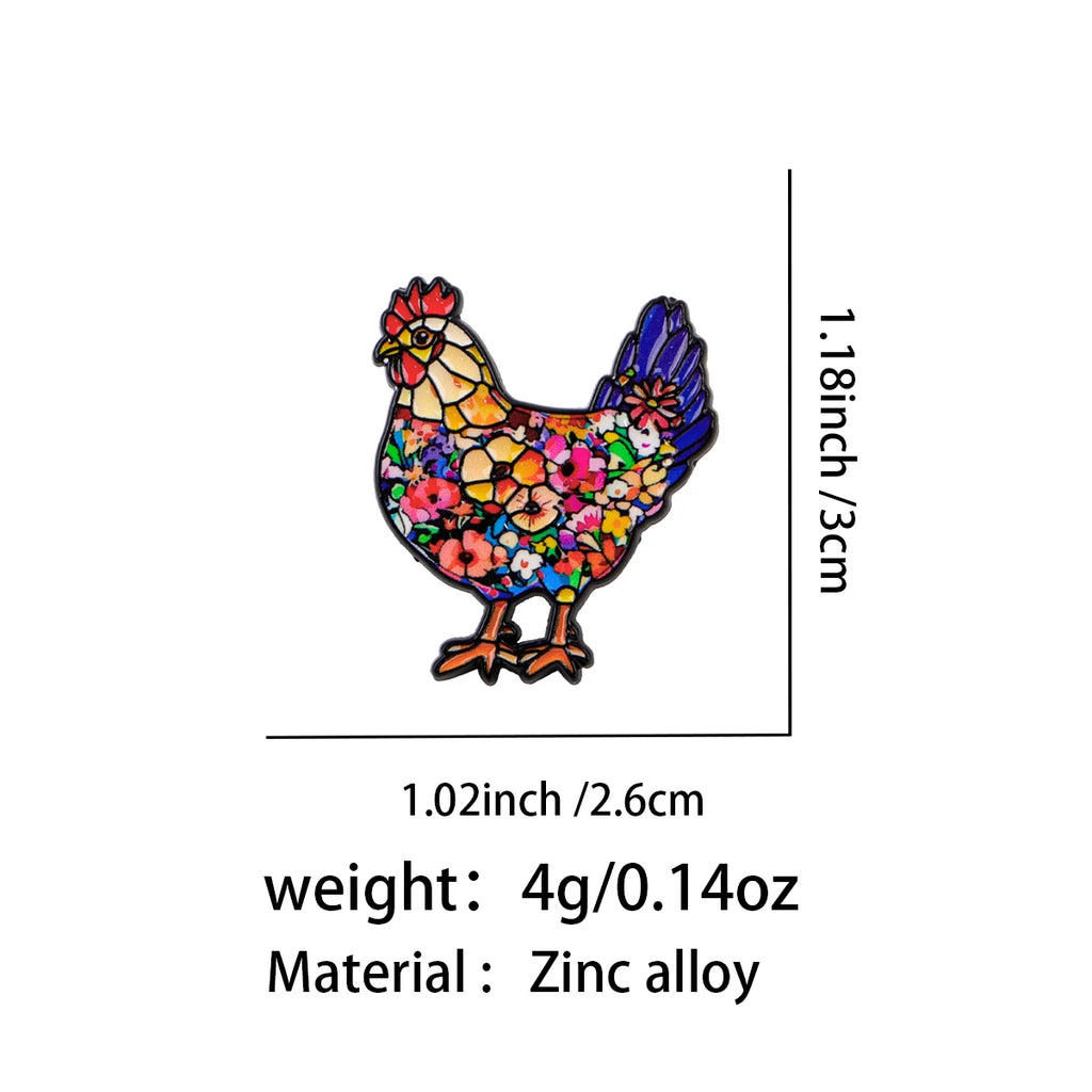 Colourful Floral Hen Pin - size and dimensions