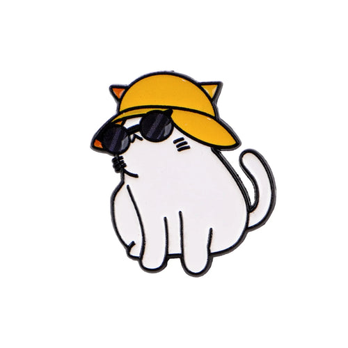Cool White Cat in a Yellow Hat Pin