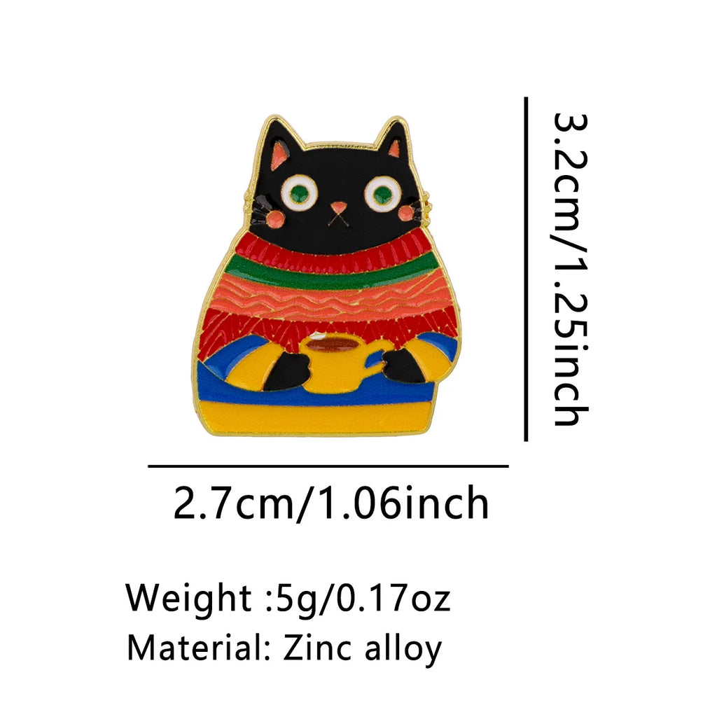 Knit Sweater Coffee Black Cat Pin