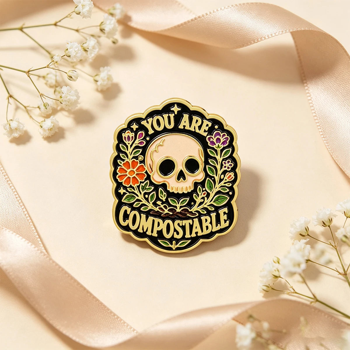 YOU ARE COMPOSTABLE Enamel Pin Skeleton Brooch Lapel Pins Badge on Backpack Clothing Accessories Fashion Jewelry Friends Gifts