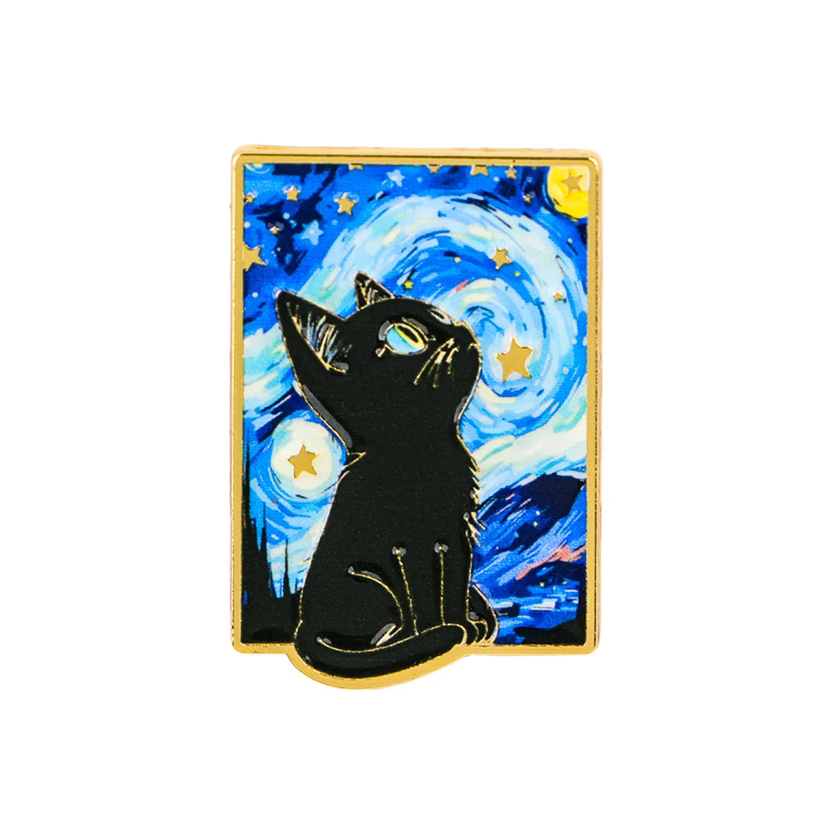 Van Gogh-Inspired Black Cat Pins