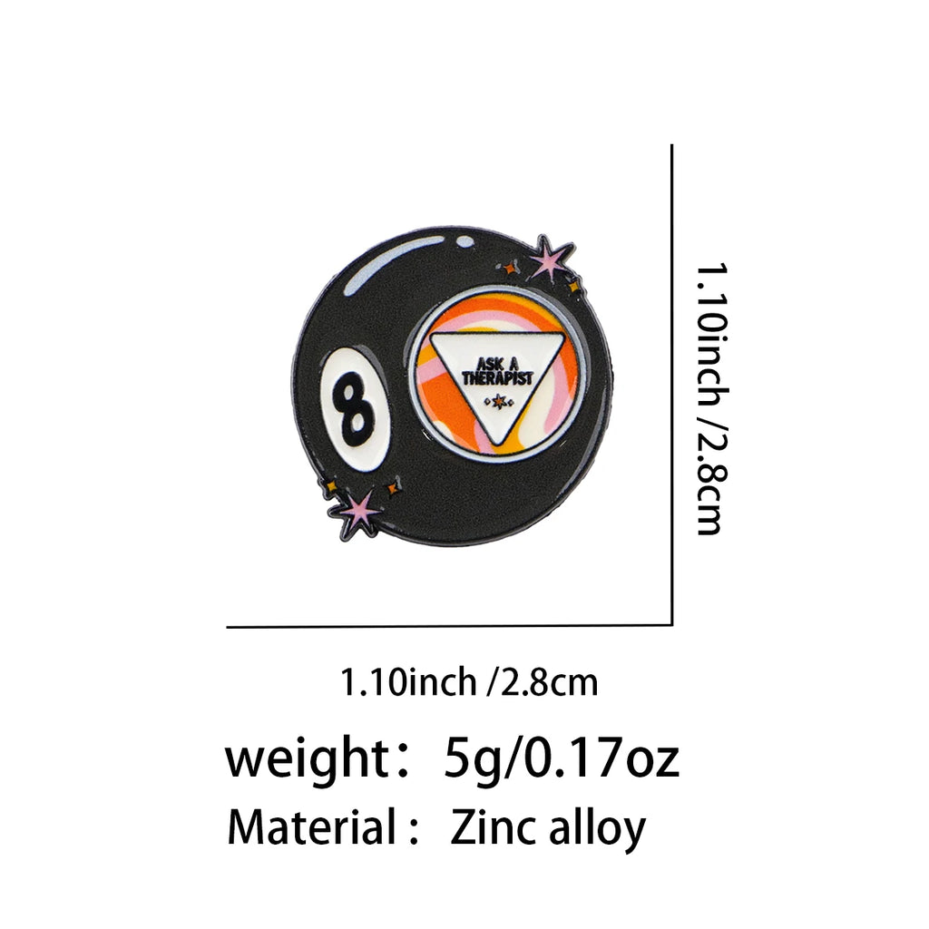 Ask a Therapist Magic Eight Ball Pin - size and dimensions