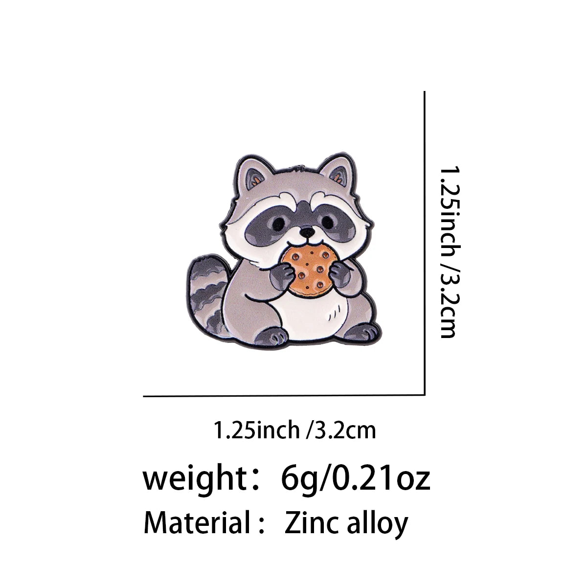 Raccoon Eating a Cookie Pin - size and dimensions