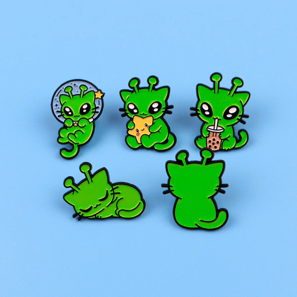 Green Alien Cat Pins