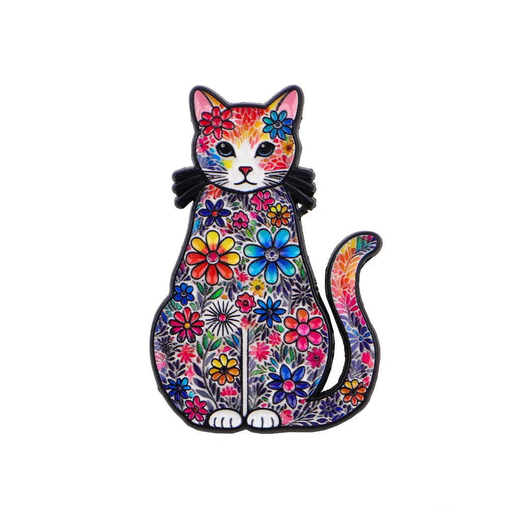 Colourful Floral Black Cat Pin