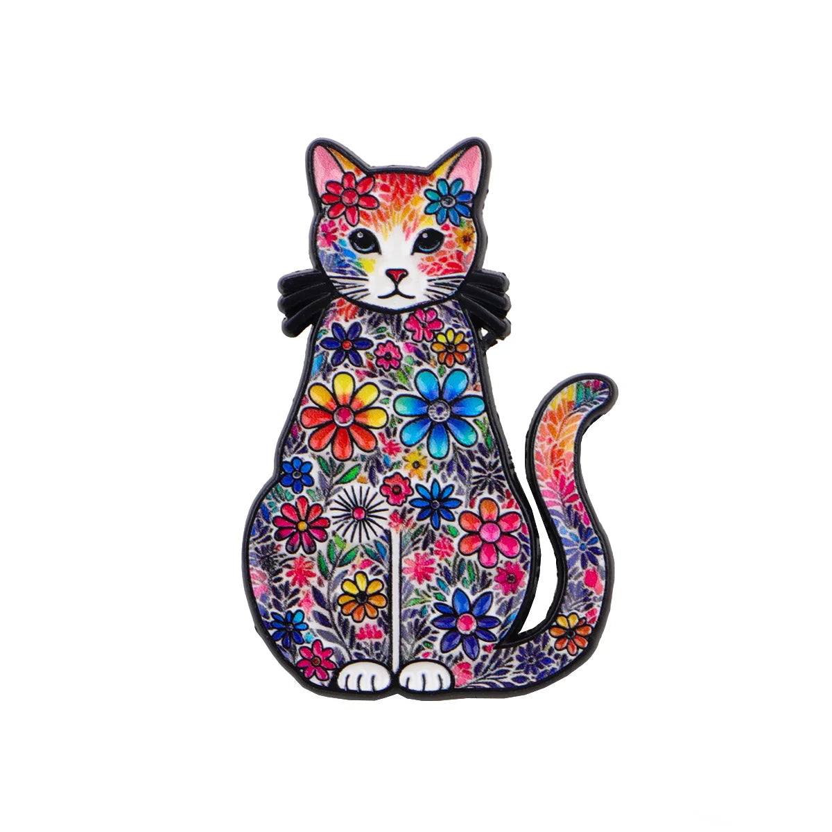 Colourful Floral Black Cat Pin