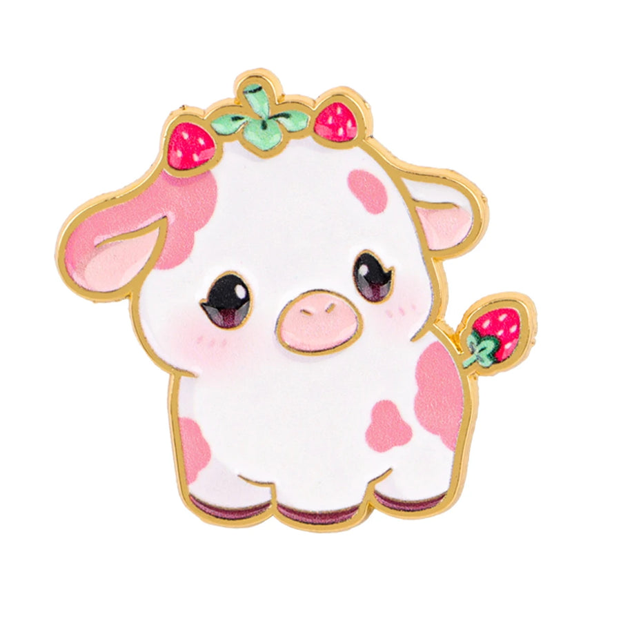 Strawberry Pink Cow Pin
