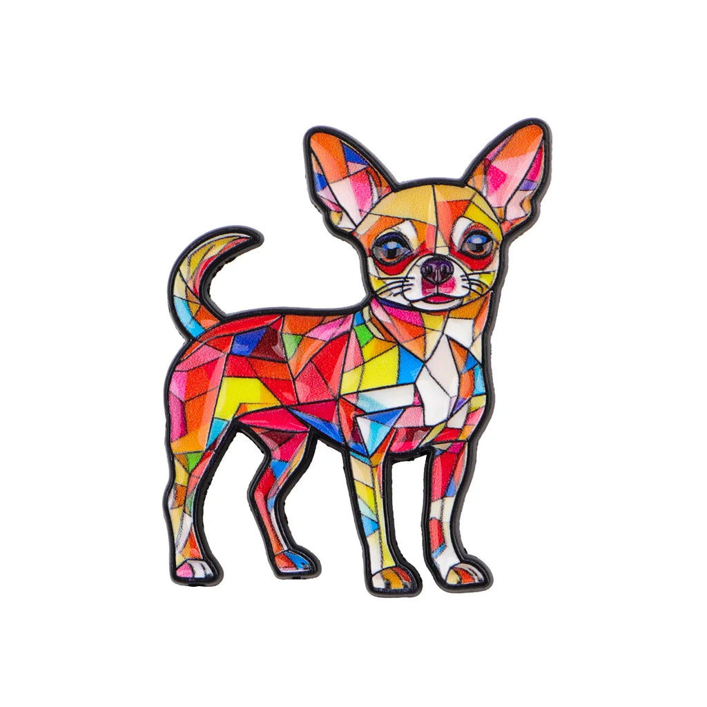 Geometric Stained Glass Chihuahua Pin