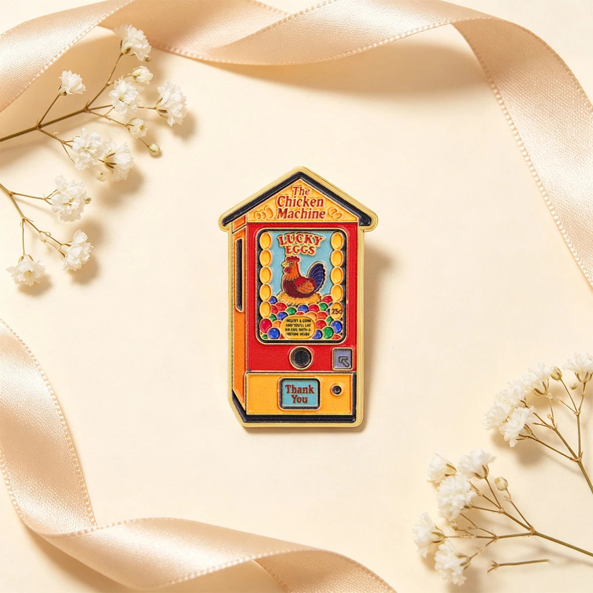 The Chicken Machine Enamel Pin LUCKY EGGS Brooch Lapel Pins Badge on Backpack Clothing Accessories Funny Jewelry Friends Gifts