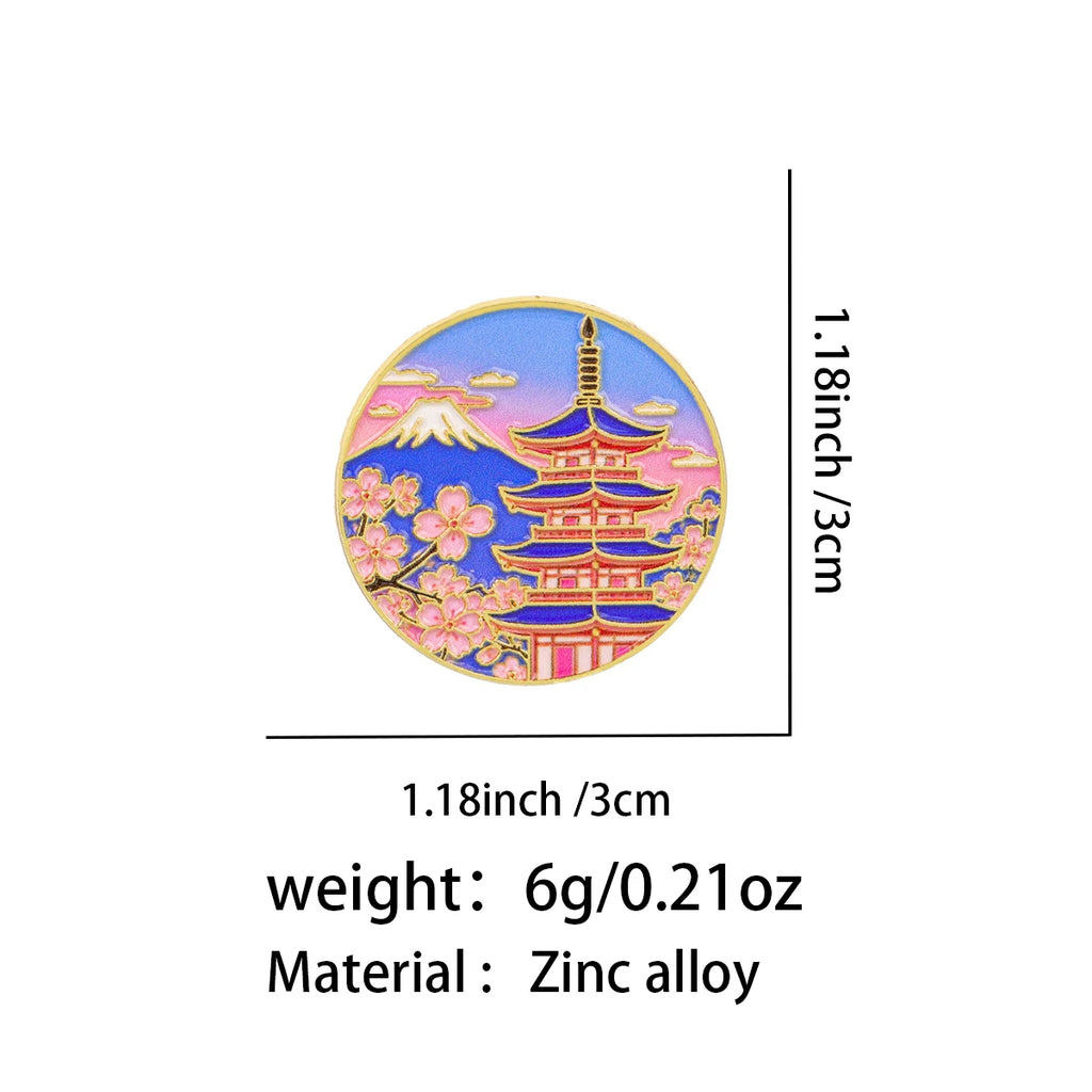 Mount Fuji Pagoda and Cherry Blossom Pin
