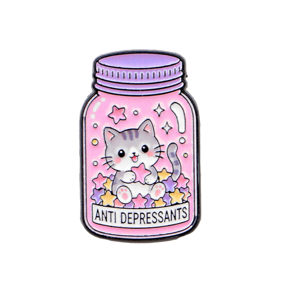 Rosa Antidepressiva Kätzchen Glas Anstecker