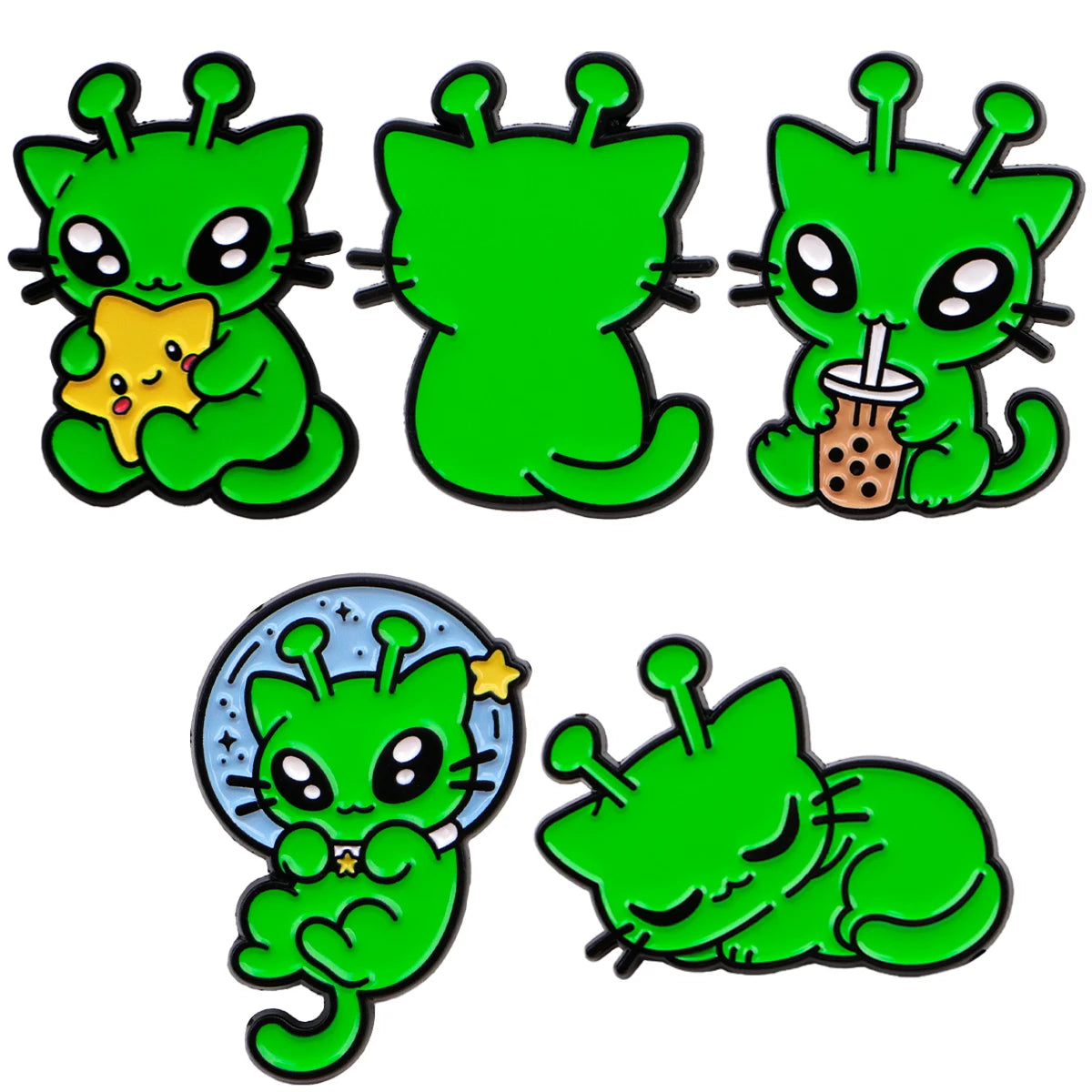 Green Alien Cat Pins