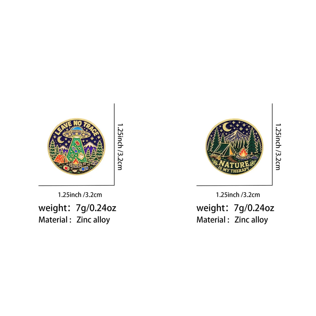Camping and UFO Night Scene Pins