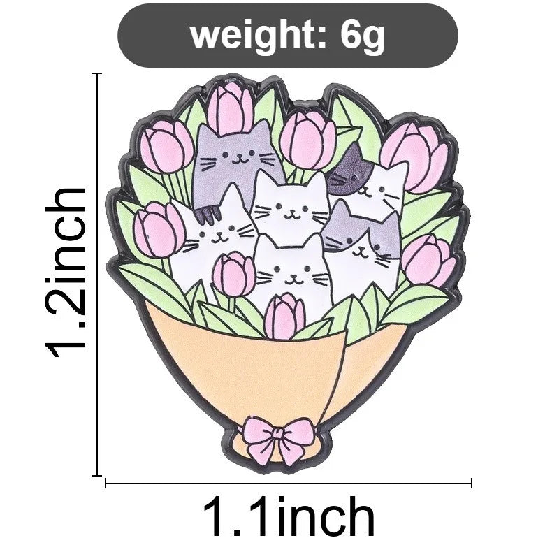 Cats and Tulips Bouquet Pin