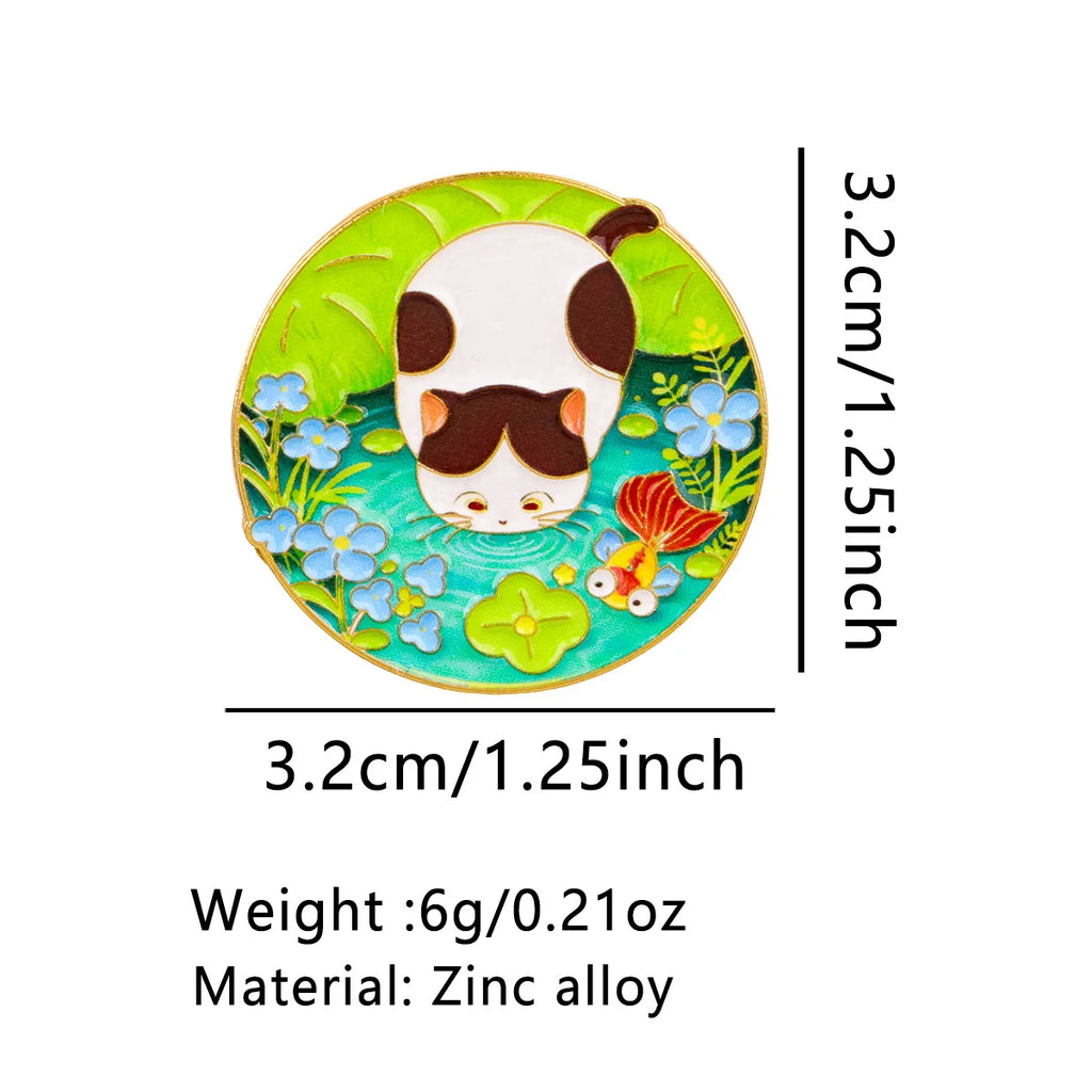 Fat Cat Drinking Pond Pin