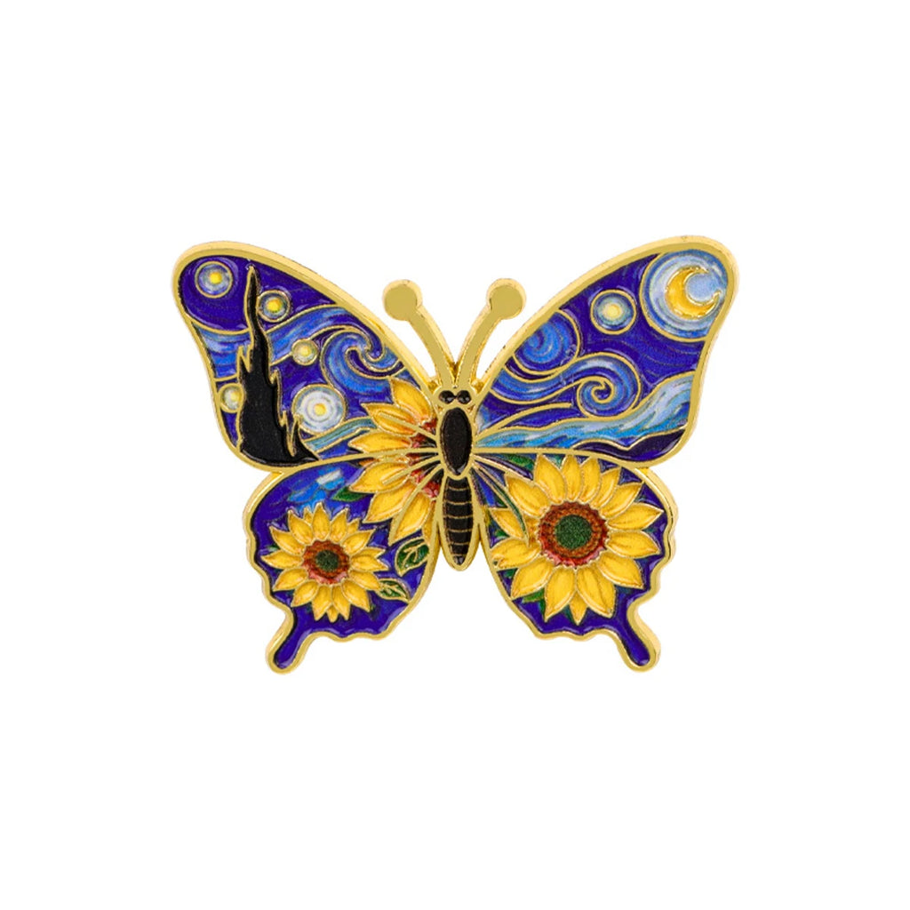 Sternennacht Sonnenblumen Schmetterling Anstecknadel