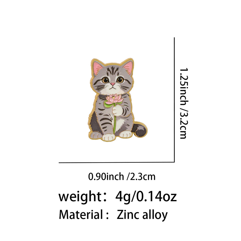 Lotus Flower Tabby Cat Pin