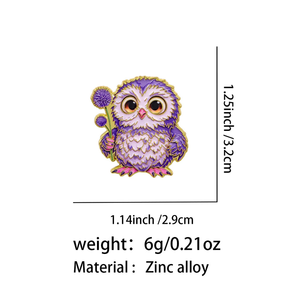 Lila Eule mit Blumen Pin