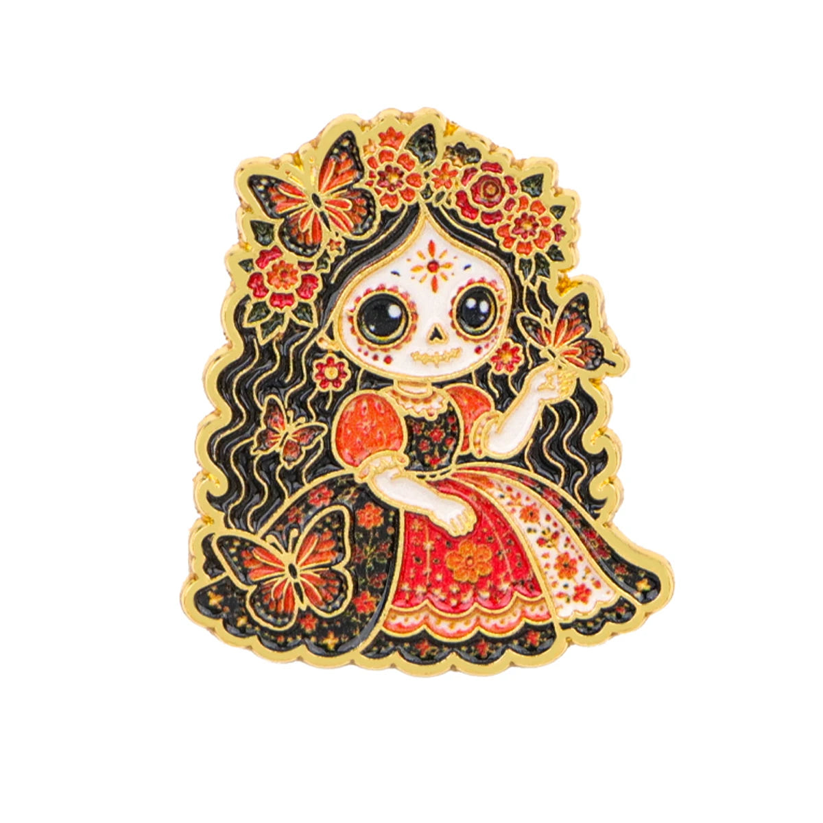 Floral Sugar Skull Girl Enamel Pin Mexican Skeleton Brooch Lapel Pins Badge on Backpack Fashion Jewelry Holiday Gifts