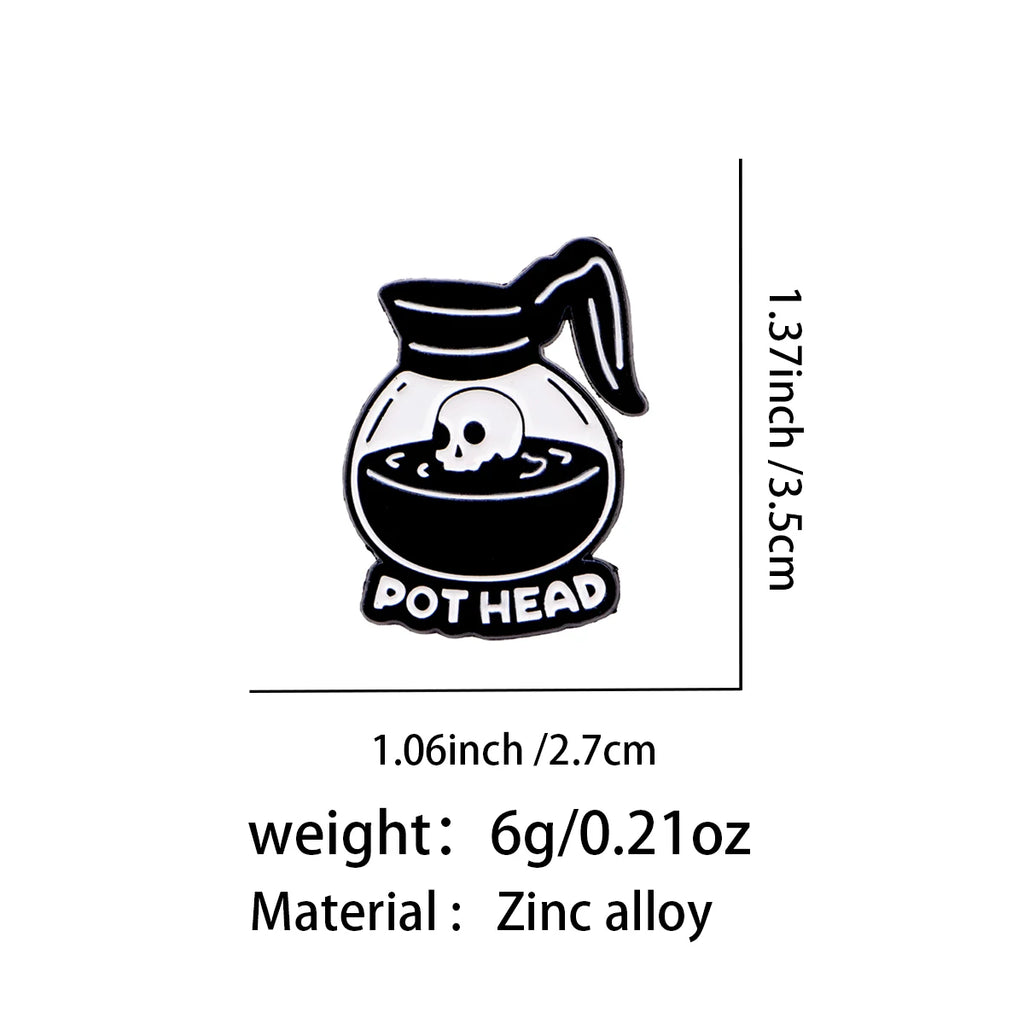 Pot Head Skull Coffee Pot Pin - size and dimensions