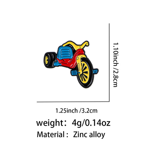 Colourful Retro Tricycle Pin - size and dimensions