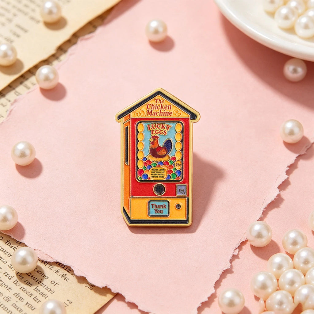 The Chicken Machine Enamel Pin LUCKY EGGS Brooch Lapel Pins Badge on Backpack Clothing Accessories Funny Jewelry Friends Gifts