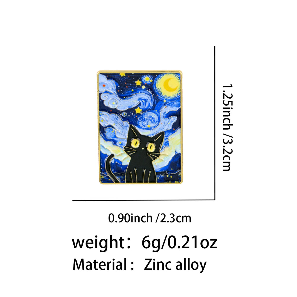 Van Gogh-Inspired Black Cat Pins