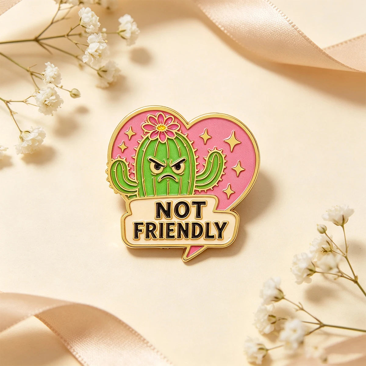 NOT FRIENDLY Enamel Pin Cactus Brooch Pines Lapel Pins Badge on Backpack Clothing Accessories Fashion Jewelry Friends Gifts