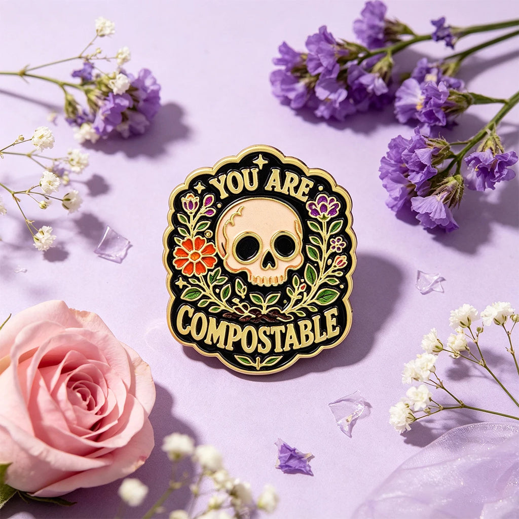 YOU ARE COMPOSTABLE Enamel Pin Skeleton Brooch Lapel Pins Badge on Backpack Clothing Accessories Fashion Jewelry Friends Gifts