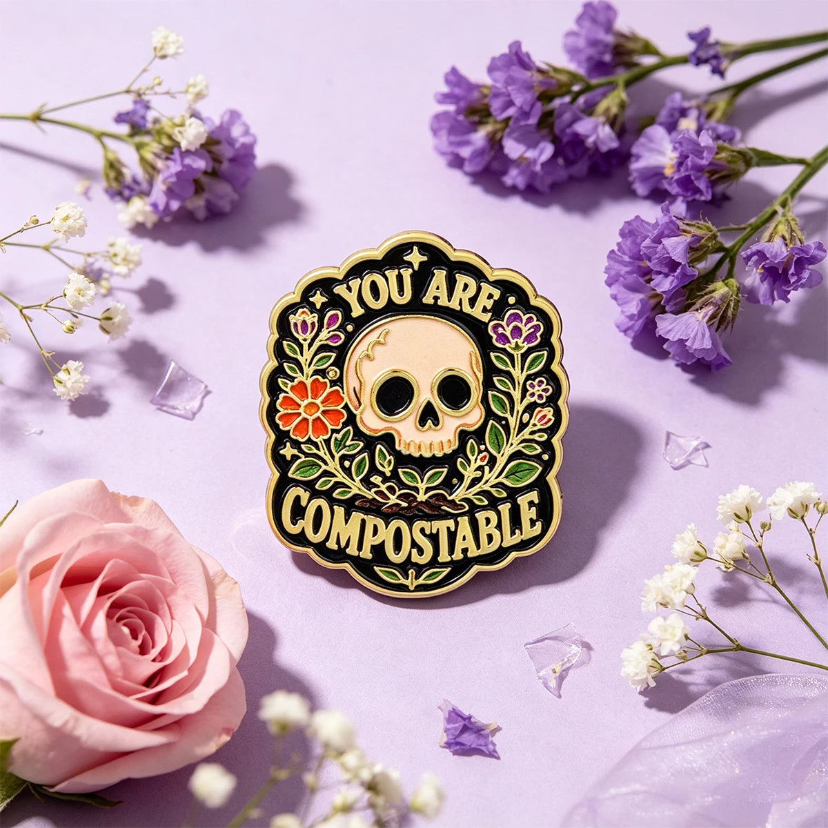 YOU ARE COMPOSTABLE Enamel Pin Skeleton Brooch Lapel Pins Badge on Backpack Clothing Accessories Fashion Jewelry Friends Gifts