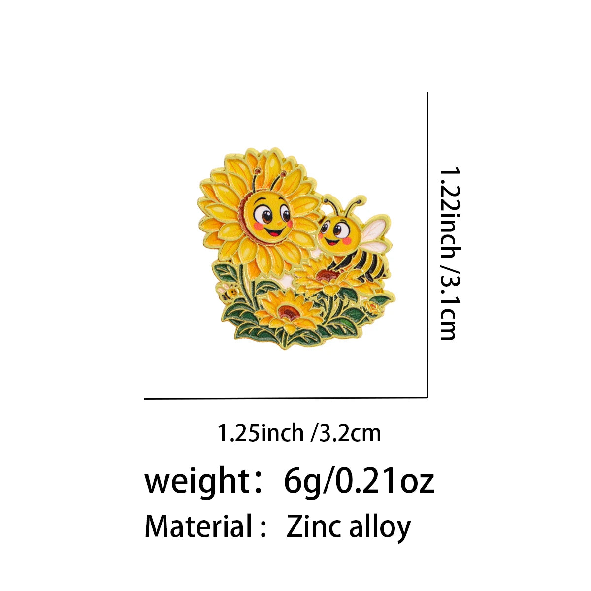 Smiling Sunflower and Bee Pin