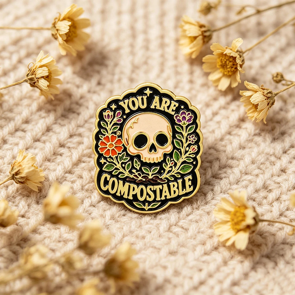 YOU ARE COMPOSTABLE Enamel Pin Skeleton Brooch Lapel Pins Badge on Backpack Clothing Accessories Fashion Jewelry Friends Gifts