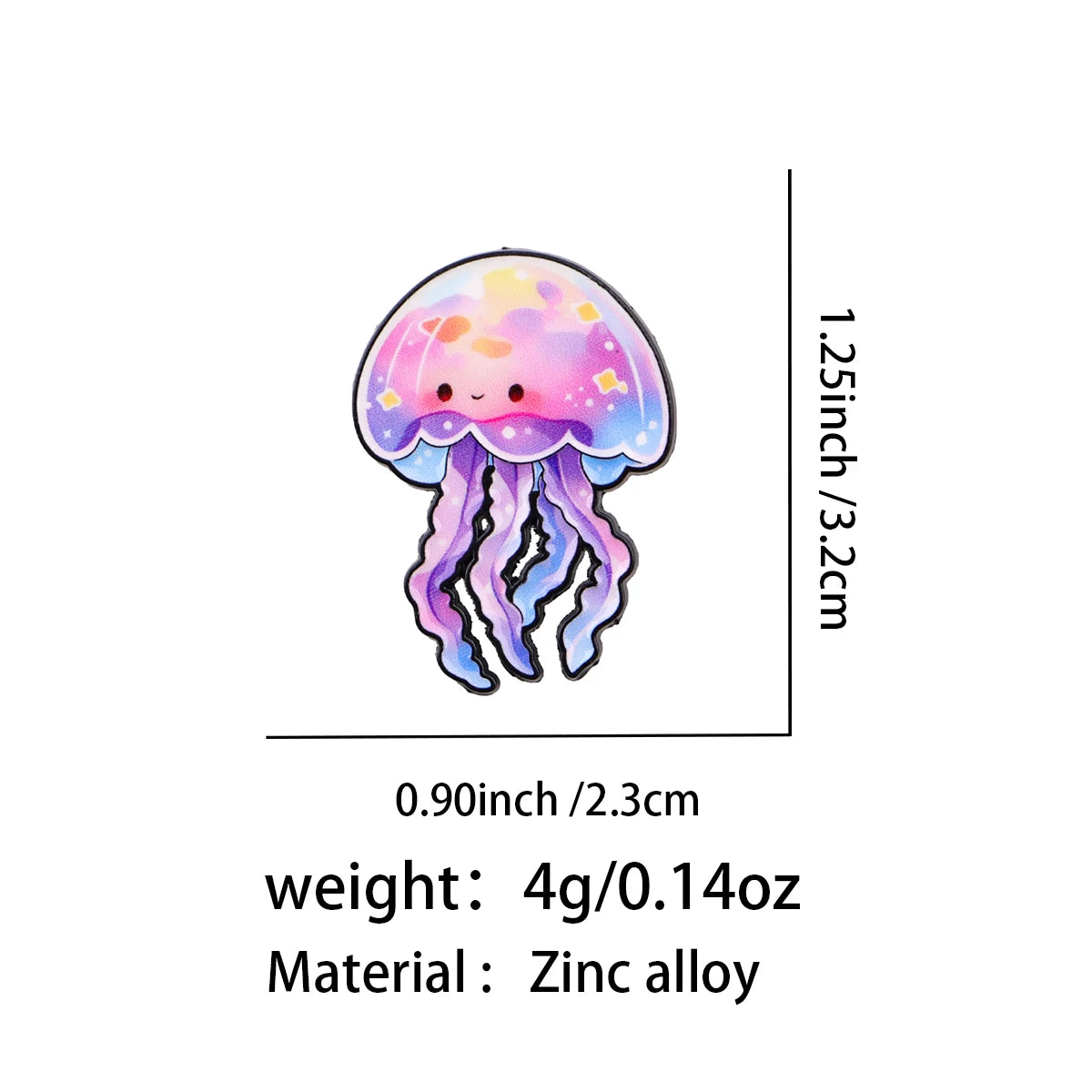 Pastel Rainbow Jellyfish Pin - size and dimensions