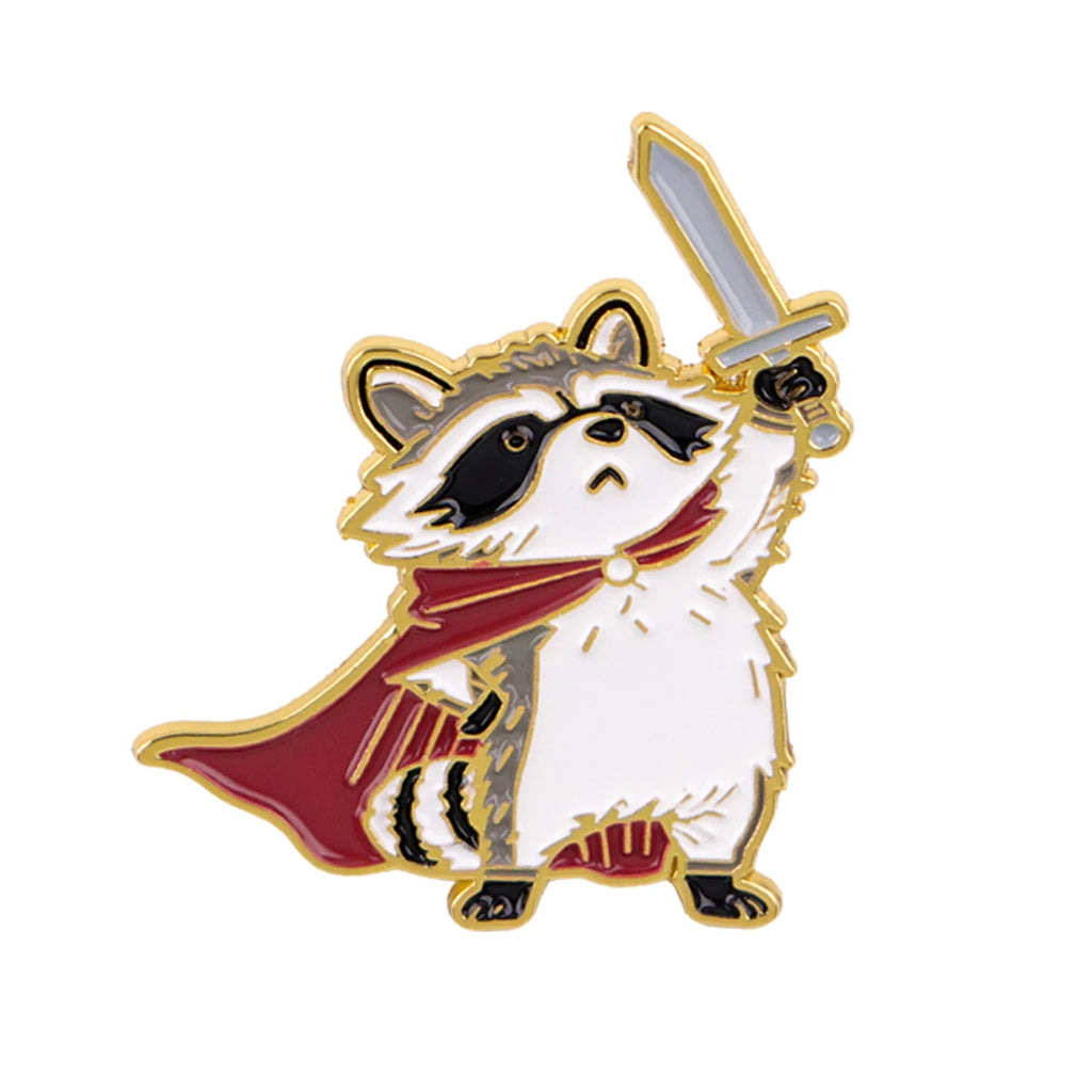 Cute Raccoon Knight with Sword Pin