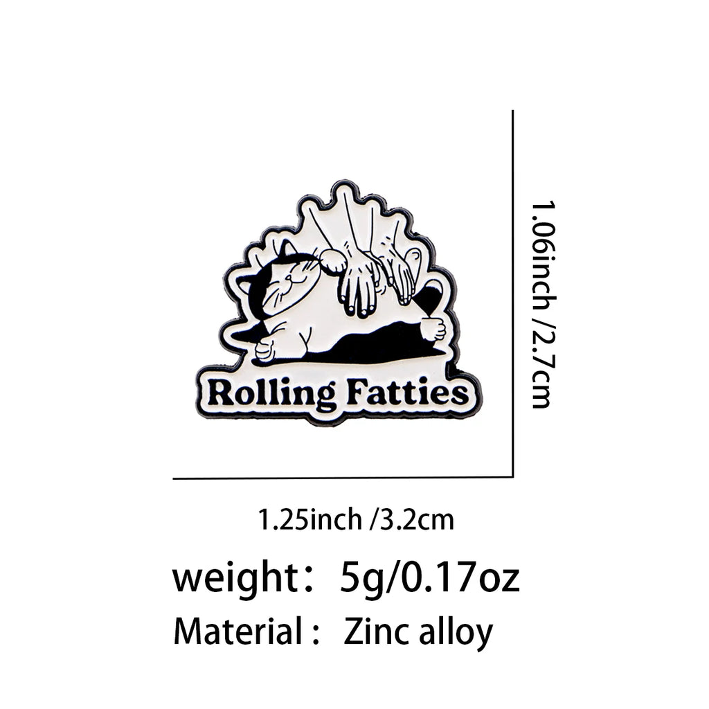 Rolling Fatties Cat Pin - size and dimensions