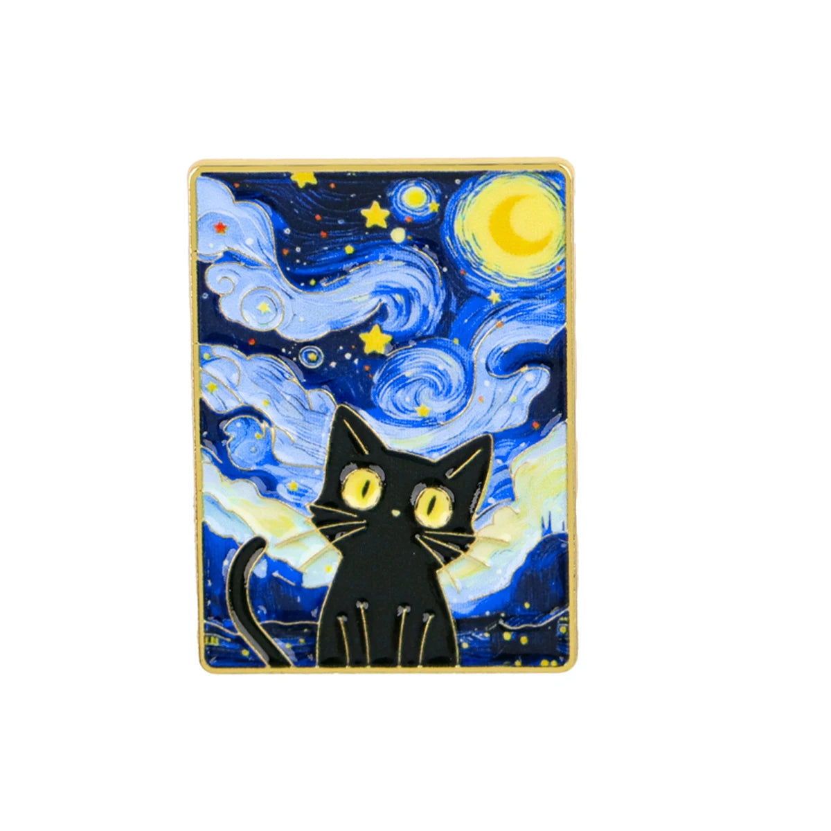 Van Gogh-Inspired Black Cat Pins