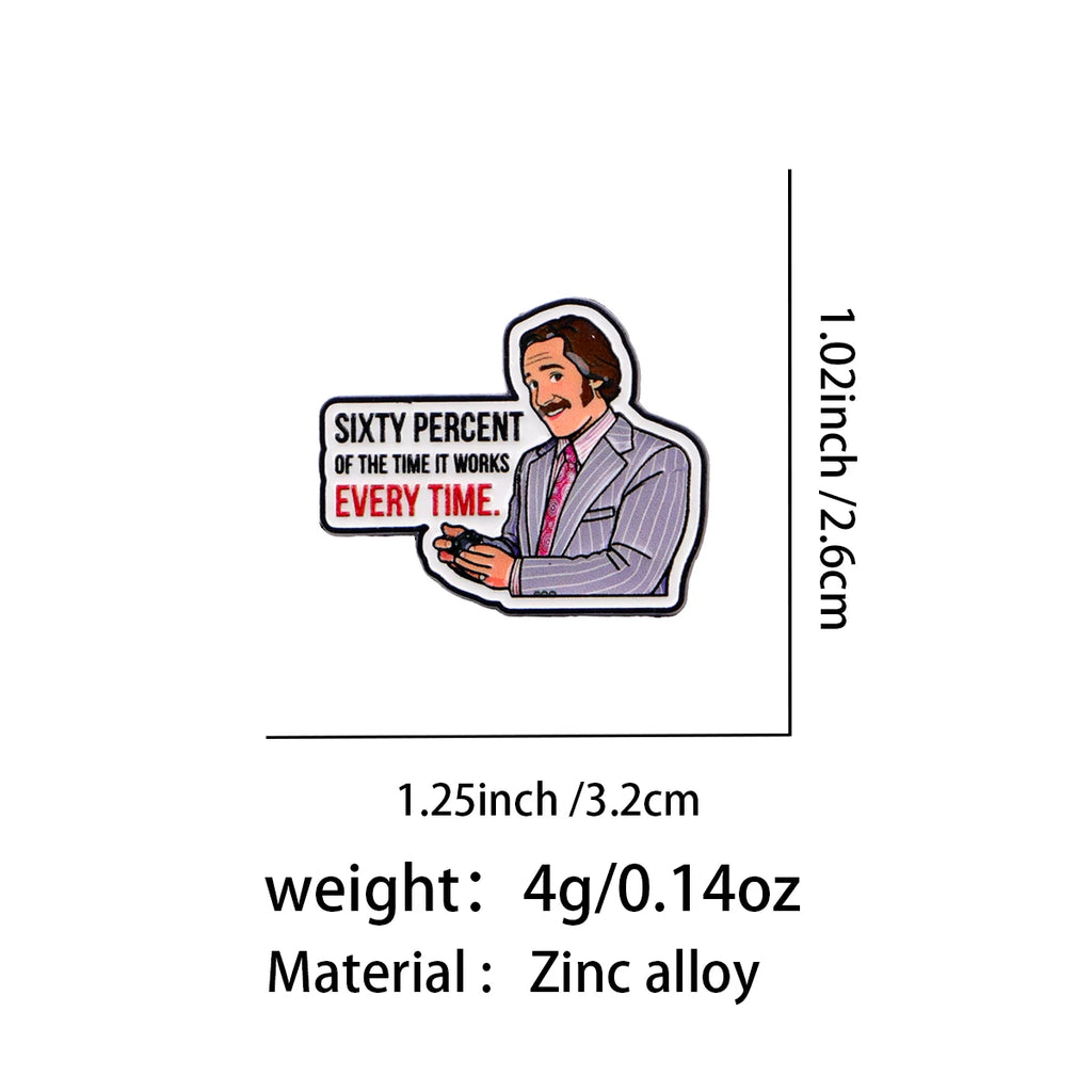 Sixty Percent of the Time It Works Every Time Pin - size and dimensions