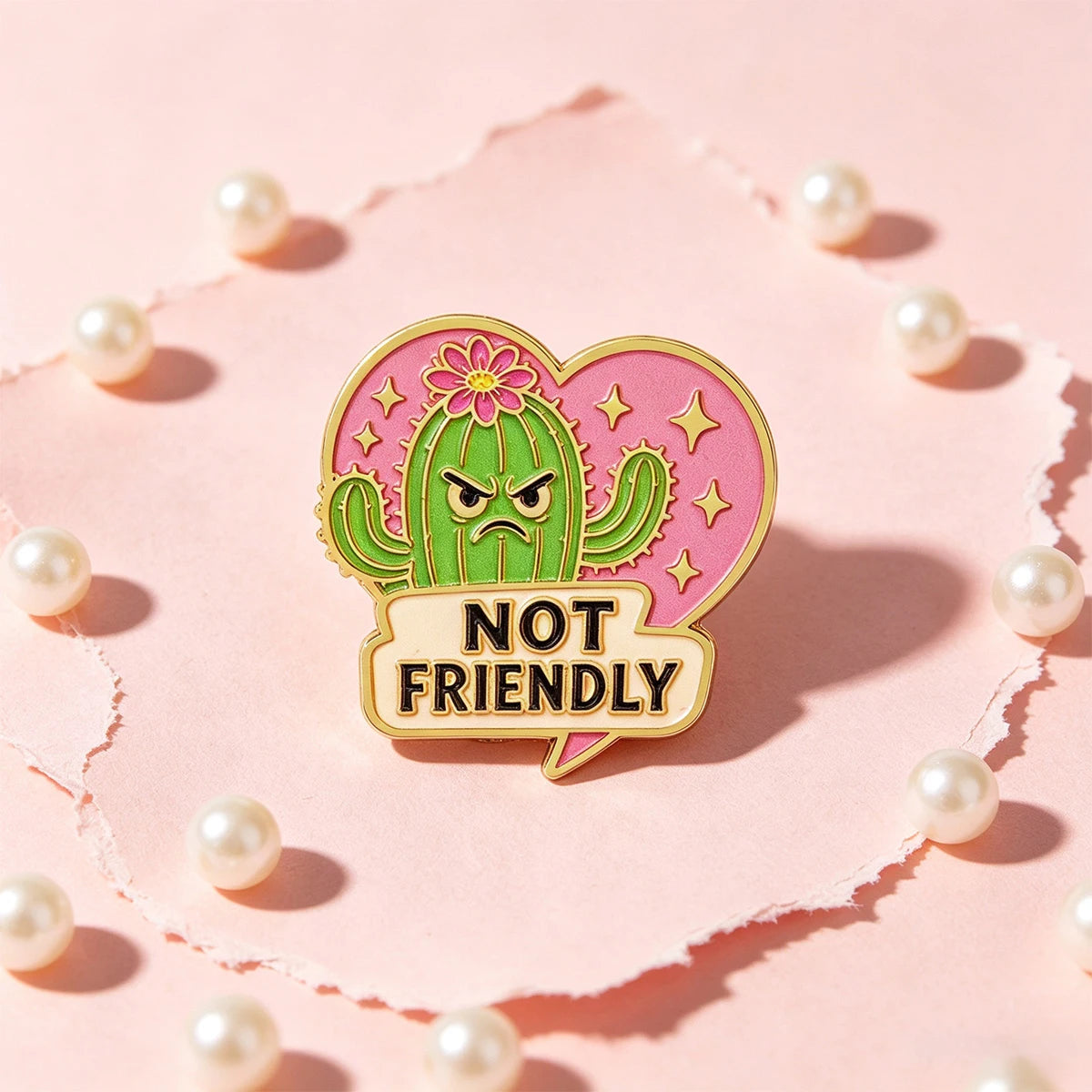 NOT FRIENDLY Enamel Pin Cactus Brooch Pines Lapel Pins Badge on Backpack Clothing Accessories Fashion Jewelry Friends Gifts