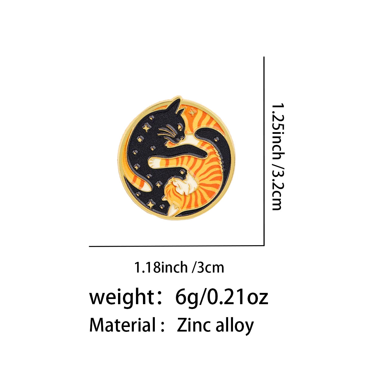 Schwarzer und orangefarbener Yin-Yang-Katzen-Pin