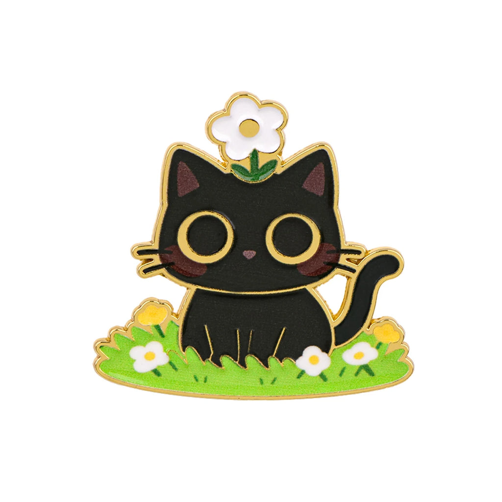Black Cat with a Daisy Pin