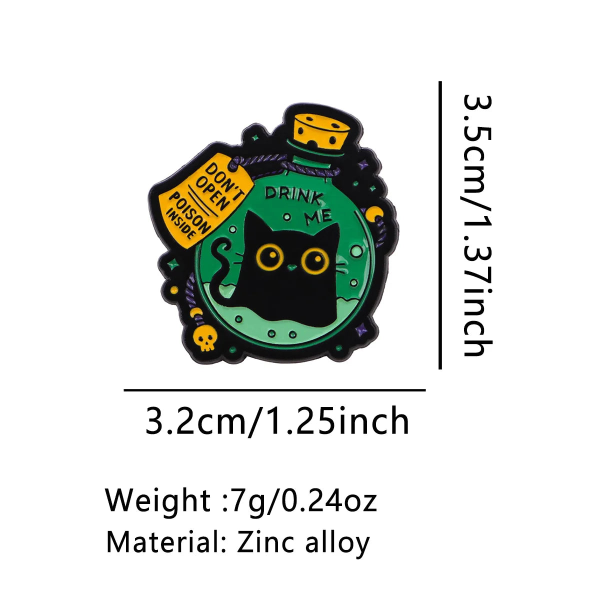 DRINK ME Black Cat Potion Pin