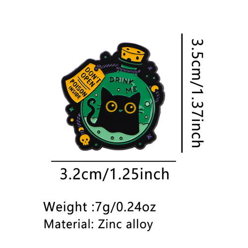 DRINK ME Black Cat Potion Pin