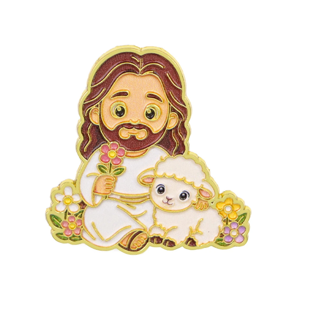 Jesus & Sheep Enamel Pin Cartoon Brooch Pines Lapel Pins Badge on Backpack Clothing Accessories Fashion Jewelry Friends Gifts