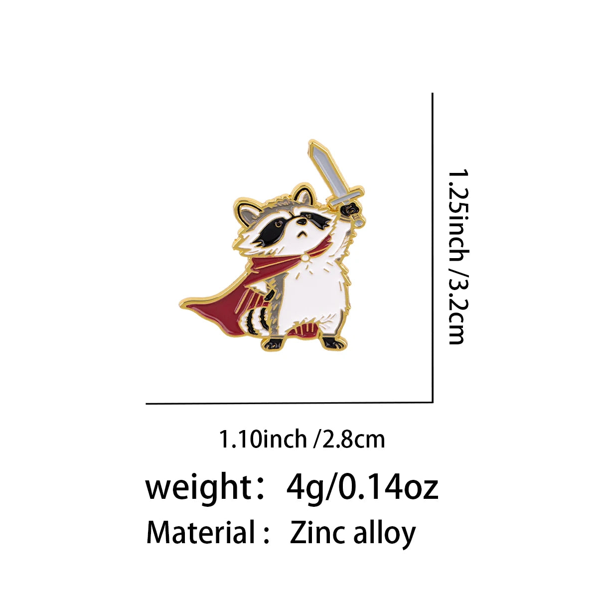 Cute Raccoon Knight with Sword Pin