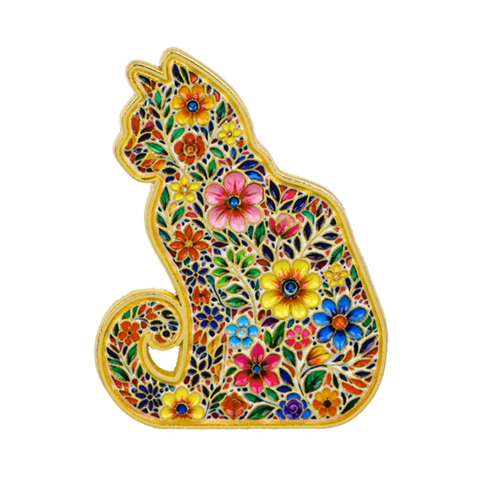 Floral Mosaic Cat Pin
