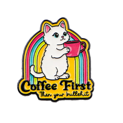 Coffee First Rainbow Cat Pin