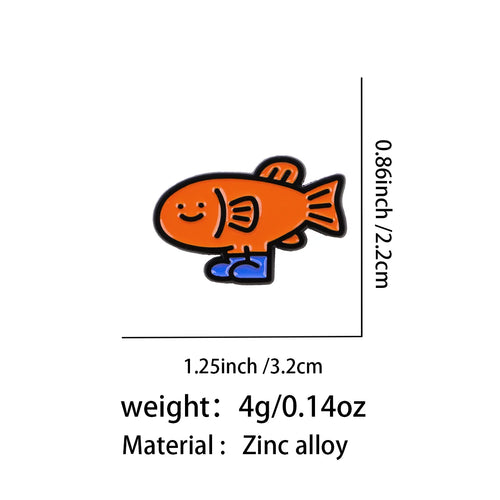 Orange Fish in Blue Shoes Pin - size and dimensions