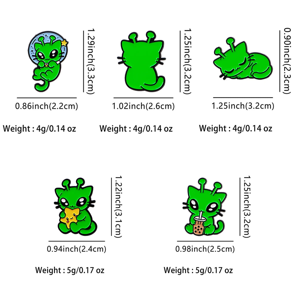 Green Alien Cat Pins